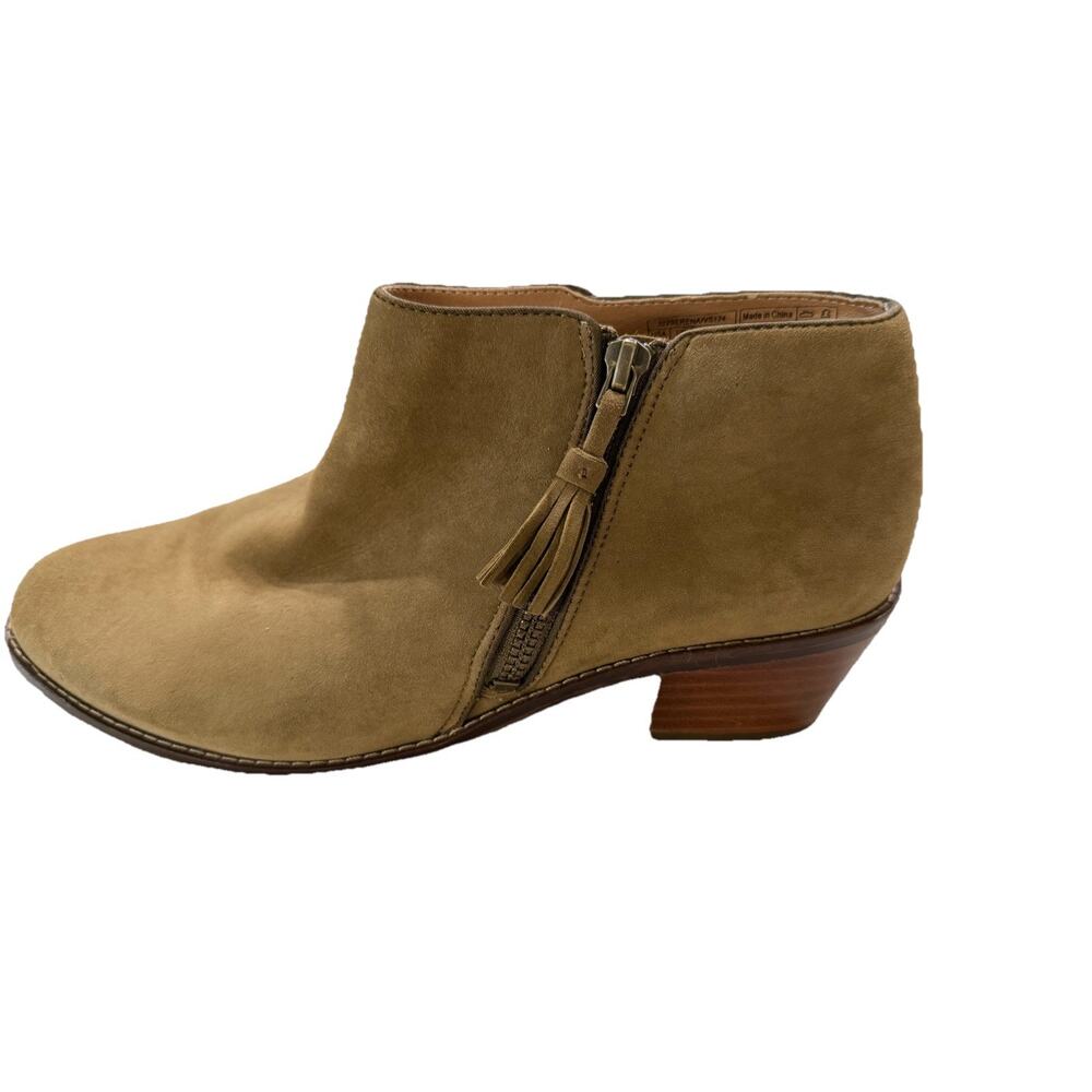 Vionic Boots Women’s 9.5 Serena Ankle Booties Brown Suede Side Zip Block Heels